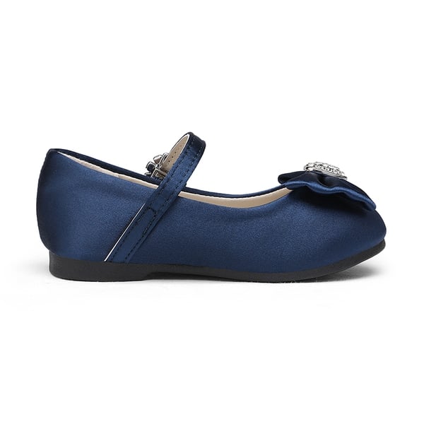 Girl's Bow Mary Jane Flats - NAVY SATIN - 1